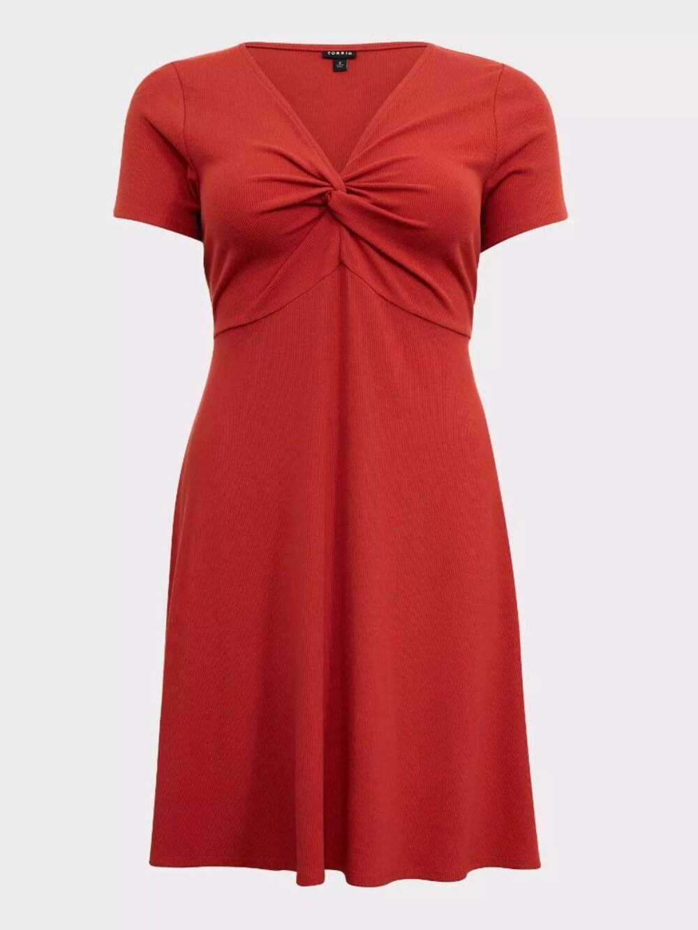 NWOT Torrid Super Soft Mini Rib Knit Twist Front Skater Dress Ketchup Red